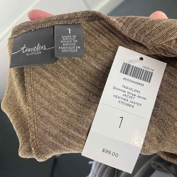 NWT Chico's Travelers Shimmer Striped Jacket Cardigan Heather Jasper Sz 1(S) $99 - Picture 3 of 8